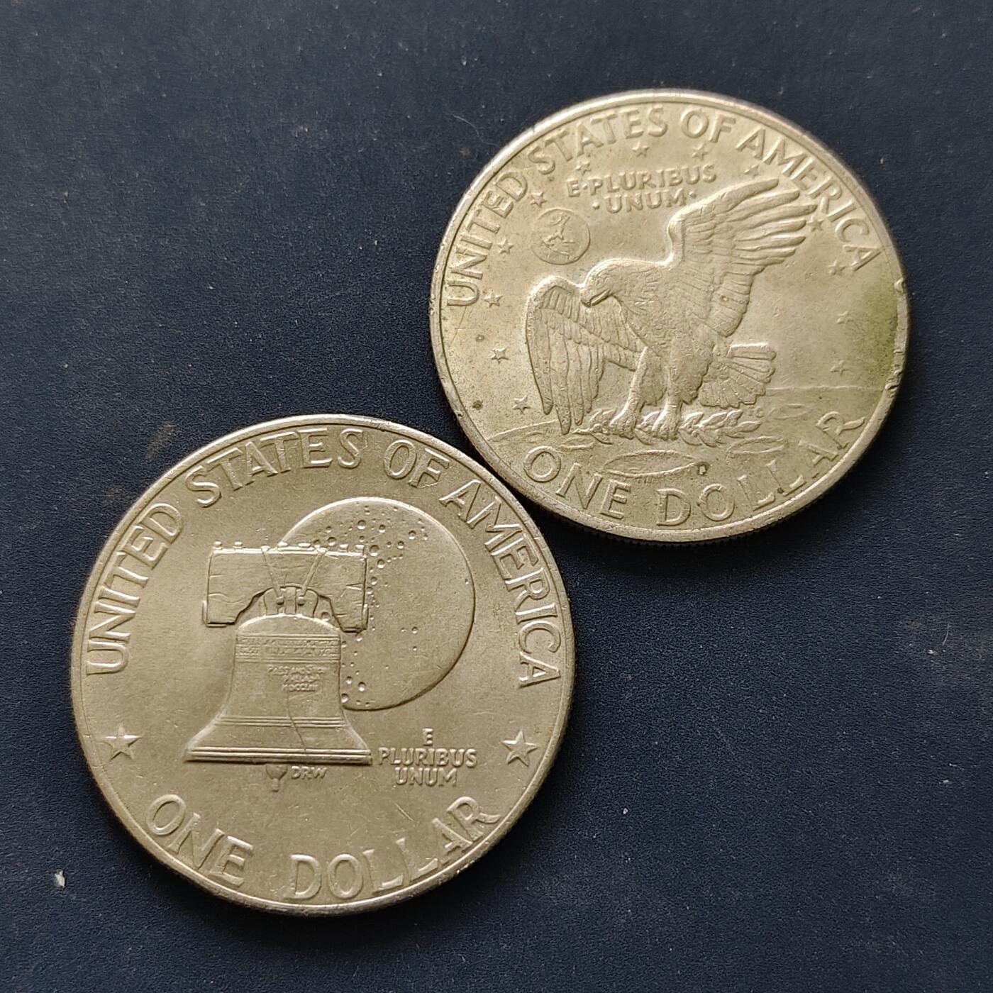 【全场包邮】纯粹捡漏拍512场 美国艾森豪威尔大1元2版本2枚一组-1972年流通币+1976年纪念币