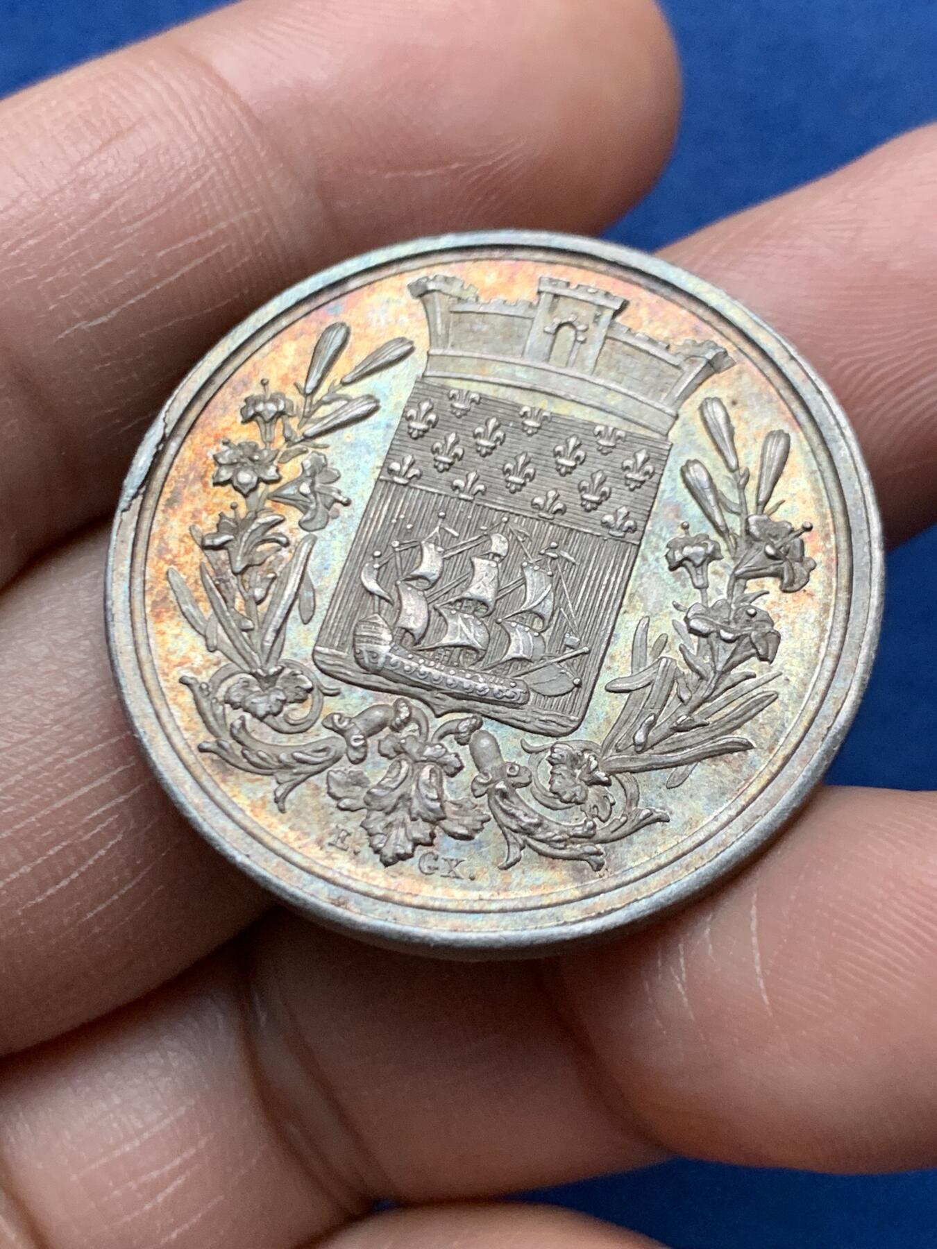 《竞宝斋》第472场 周日，周一，周二 3场连拍 （全场包邮）欢迎送拍 法国塞纳美术委员会银质代币，16.37g，32.7mm，早期无边铭