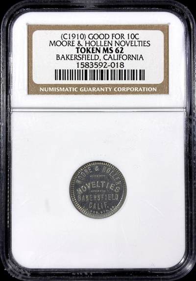 【雨安】【直播拍卖】【第0129期-评级币章】2026-03-21 周六 19:30 (金价1115, 银价20.09) - [评级美洲] USA 美国 代用币 加利福尼亚州贝克斯菲尔德 1910年  NGC-MS62