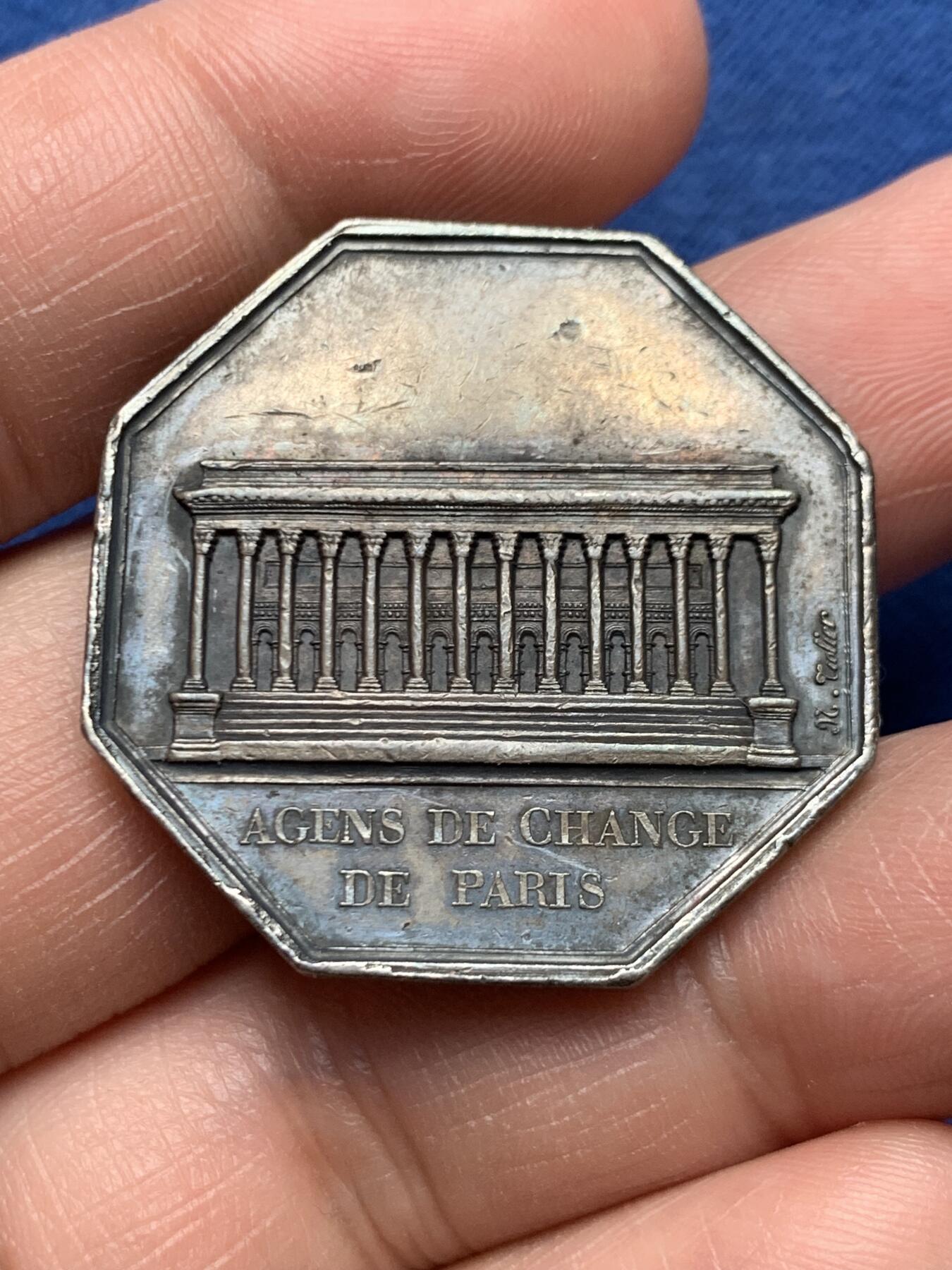 《竞宝斋》第472场 周日，周一，周二 3场连拍 （全场包邮）欢迎送拍 法国八角银章，查理十世头像巴黎股票证券交易所，17.05g，33.1mm，早期无边铭