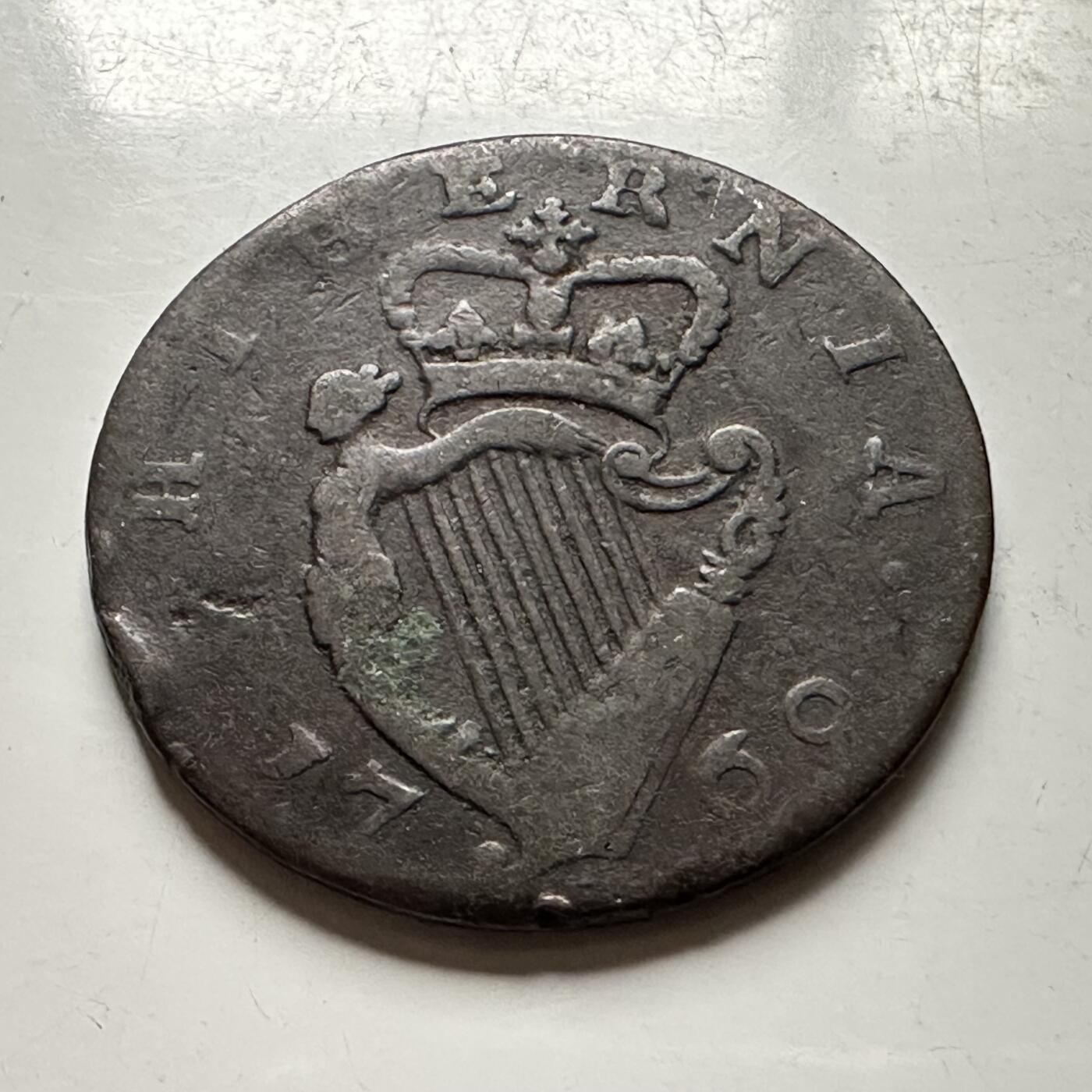 🌹外币初藏🌹🐯2026年第30场   每周二四六晚8️⃣点 接代拍 英国1769年乔治二世 爱尔兰半便士 铜币 竖琴版