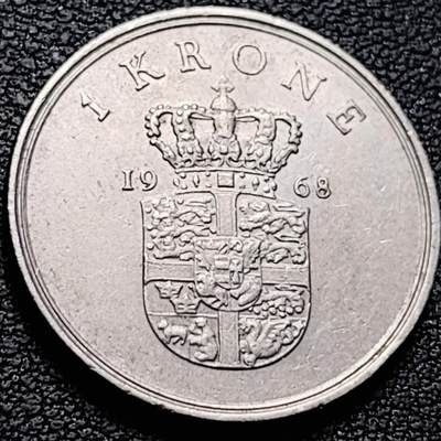泉币菌-第212场-拍品多 请提前出价（工作最近较忙 发货不及时，望理解） - 丹麦1968年1克朗 皇冠 弗雷德里克九世国王 25.5mm