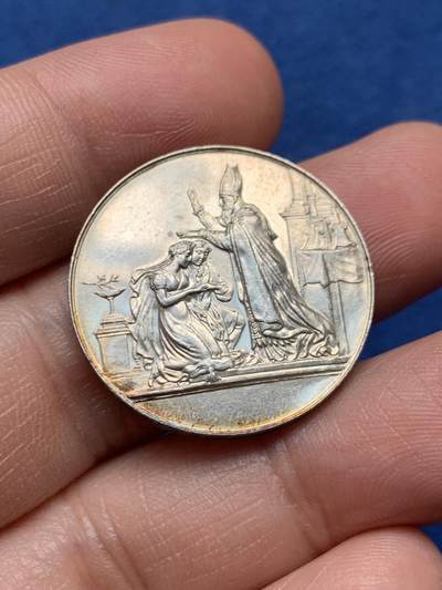 《竞宝斋》第472场 周日，周一，周二 3场连拍 （全场包邮）欢迎送拍 - 法国婚姻与爱情纪念银章，9.93g，27mm，丰饶角边铭