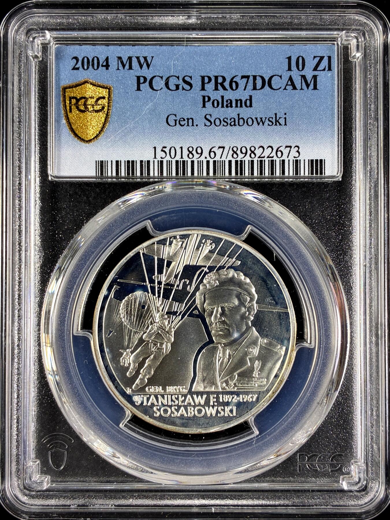 【雨安】【直播拍卖】【第0129期-评级币章】2026-03-21 周六 19:30 (金价1115, 银价20.09) [评级现代] Poland 波兰 10兹罗提 2004年 军官索萨波夫斯基 PCGS-PR67DCAM 精制币