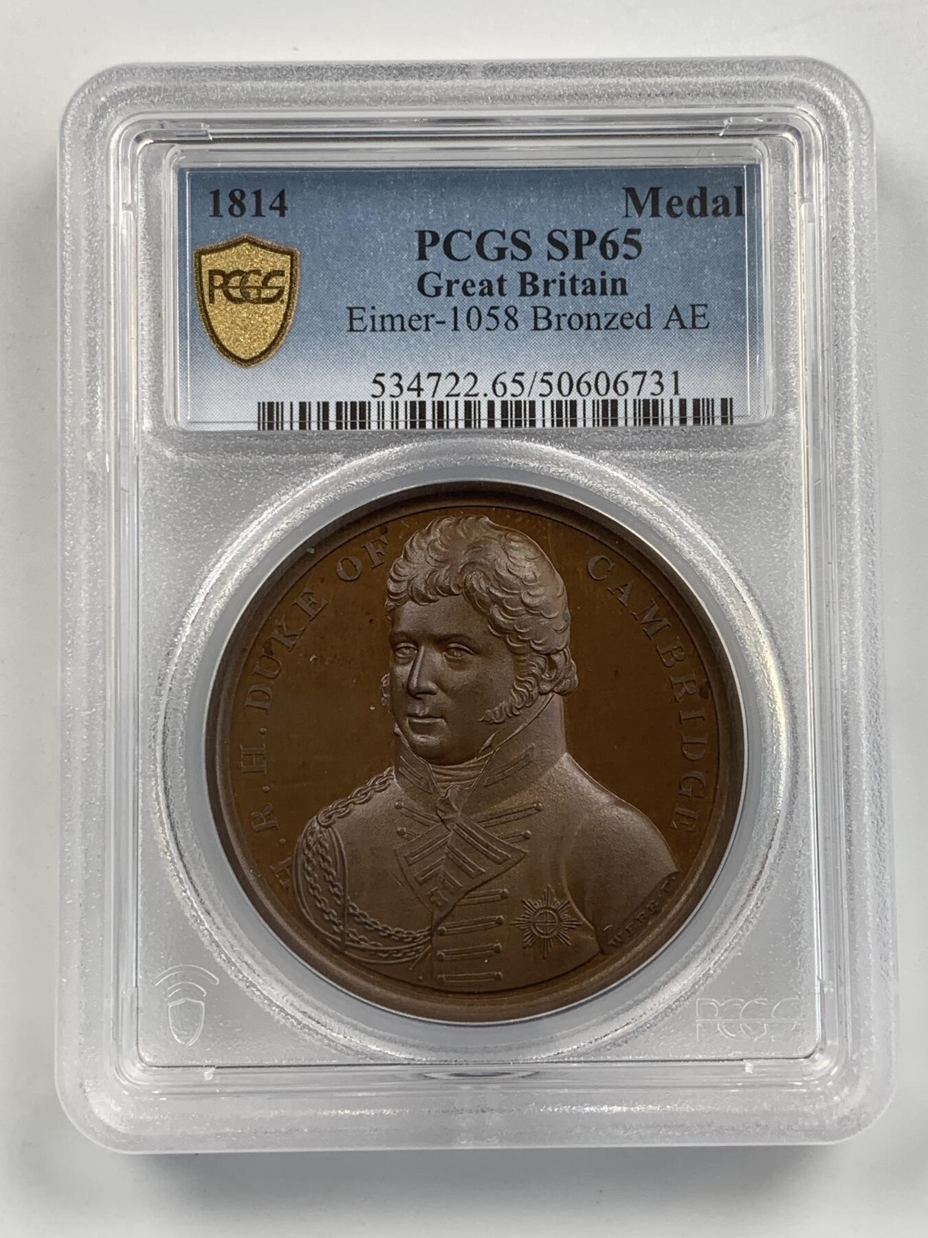 掌中浮雕-藏着的欧洲第055场 PCGS SP65 : 1814年英军重返汉诺威纪念铜章，41mm