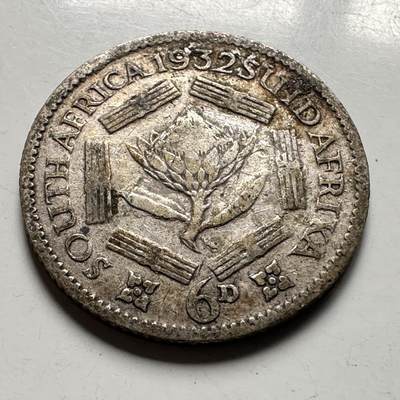 🌹外币初藏🌹🐯2026年第30场   每周二四六晚8️⃣点 接代拍 - 南非1932年 乔治五世 6便士 银币 80%银 2.83克 19毫米