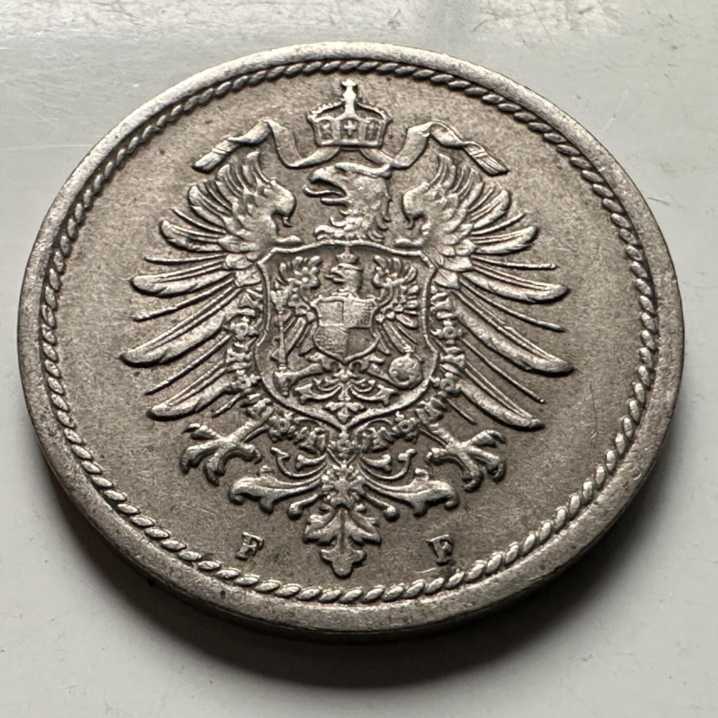 🌹外币初藏🌹🐯2026年第30场   每周二四六晚8️⃣点 接代拍 德国1875年 5芬尼  短翅帝国鹰 b