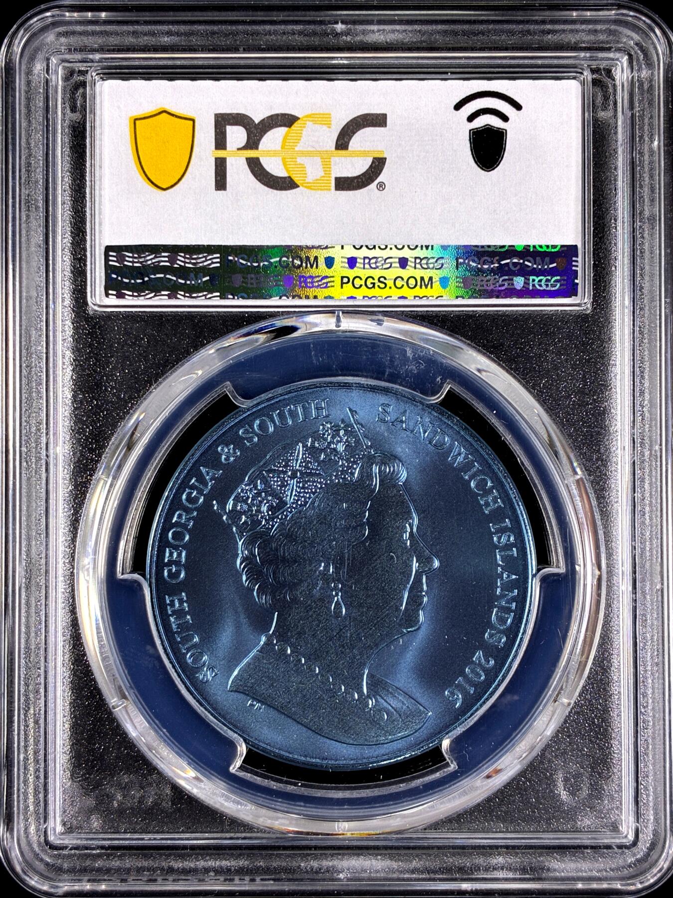 【雨安】【直播拍卖】【第0129期-评级币章】2026-03-21 周六 19:30 (金价1115, 银价20.09) [评级现代] S.Georgia & S.Sandwich 南乔治亚岛和南桑威奇群岛 2镑 2016年 中层带 钛币 Twilight Zone PCGS-PR67 精制币