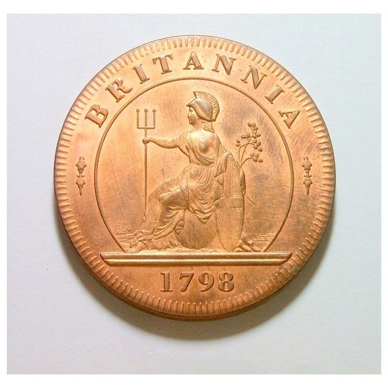 英国1798年 乔治三世+海神高浮雕精制大铜章 40MM厚4MM