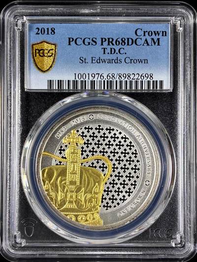 【雨安】【直播拍卖】【第0129期-评级币章】2026-03-21 周六 19:30 (金价1115, 银价20.09) - [评级现代] Tristan da Cunha 特里斯坦-达库尼亚群岛 1克朗 2018年 圣爱德华皇冠 PCGS-PR68DCAM 精制币