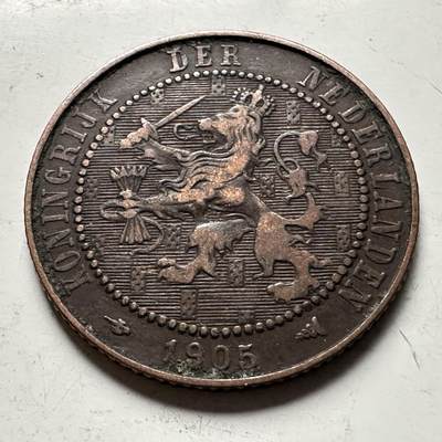 🌹外币初藏🌹🐯2026年第30场   每周二四六晚8️⃣点 接代拍 - 荷兰1905年威廉明娜 2½分 铜币 持剑狮版