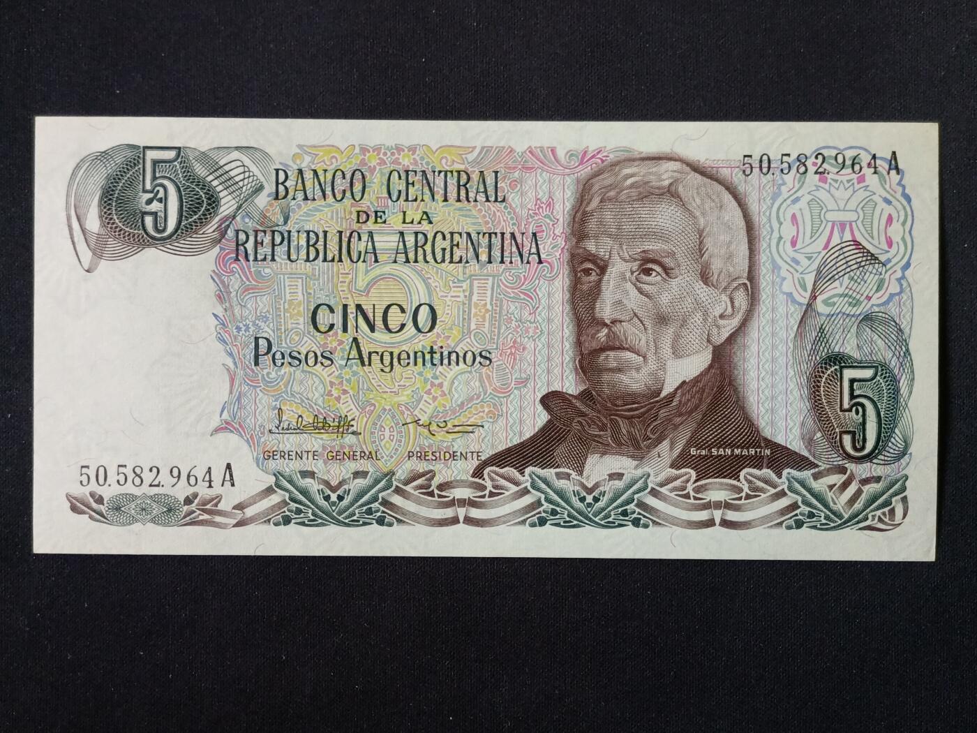 【游宝拍卖】丙午马年第13期 阿根廷-5比索【圣马丁版 全新UNC】