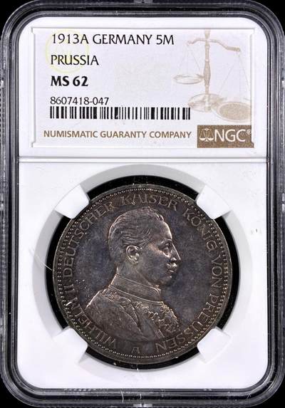 【雨安】【直播拍卖】【第0129期-评级币章】2026-03-21 周六 19:30 (金价1115, 银价20.09) - [评级德国] Germany 德国 帝国 J.114 普鲁士 5马克 (1913-1914) 军装 1913年  NGC-MS62