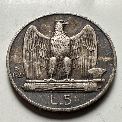 🌹外币初藏🌹🐯2026年第30场   每周二四六晚8️⃣点 接代拍 - 意大利1927年 维托里奥·埃马努埃莱三世 5里拉 银币 83.5%银 5克 23毫米