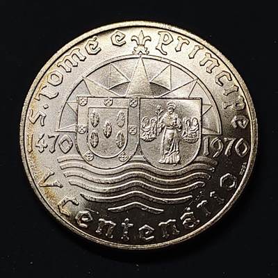 【全场包邮】纯粹捡漏拍513场 - 圣多美和普林西比1970年50埃斯库多发现圣多美和普林西比500周年纪念银币【34毫米18克65%】