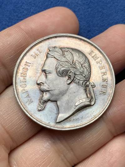 《竞宝斋》第472场 周日，周一，周二 3场连拍 （全场包邮）欢迎送拍 - 法国拿破仑三世银章 36.5mm 22.5g 蜜蜂银标边铭