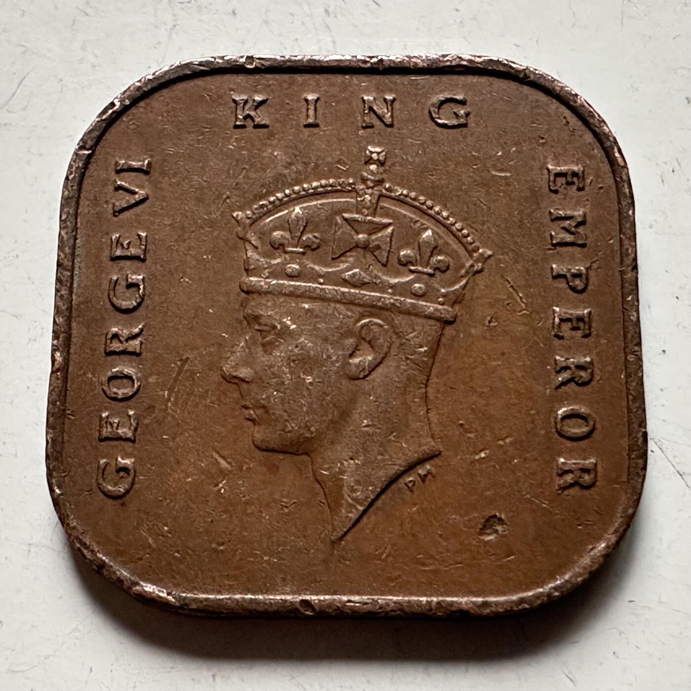 🌹外币初藏🌹🐯2026年第30场   每周二四六晚8️⃣点 接代拍 英属马来亚1945年 乔治六世 1分 方形铜币