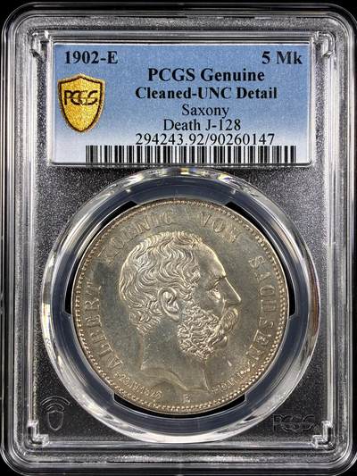 【雨安】【直播拍卖】【第0129期-评级币章】2026-03-21 周六 19:30 (金价1115, 银价20.09) - [评级德国] Germany 德国 帝国 J.128 萨克森 5马克 (1902) 阿尔伯特逝世 1902年  PCGS-UNC 光感极佳