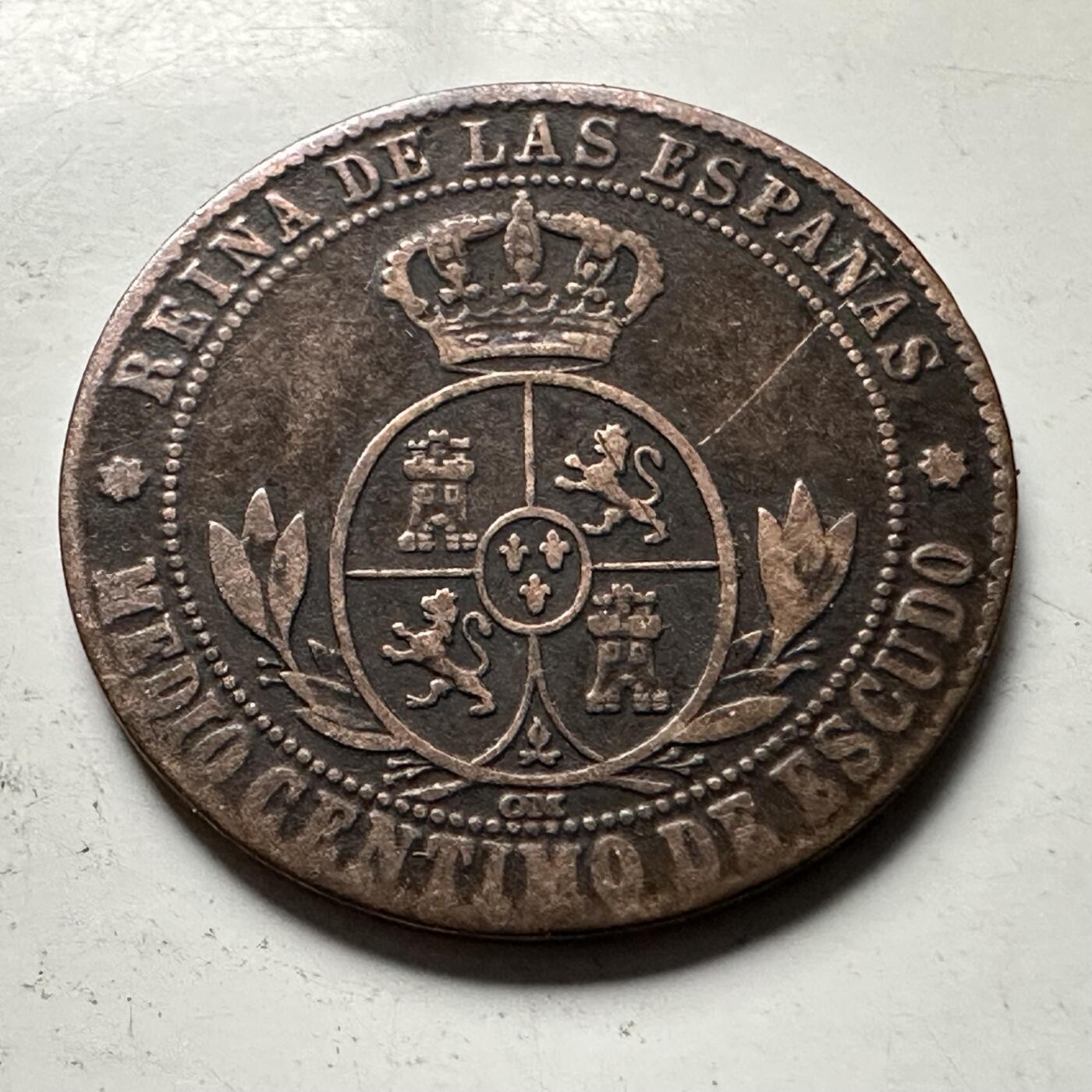 🌹外币初藏🌹🐯2026年第30场   每周二四六晚8️⃣点 接代拍 西班牙1868年伊莎贝拉二世 ½分 铜币 