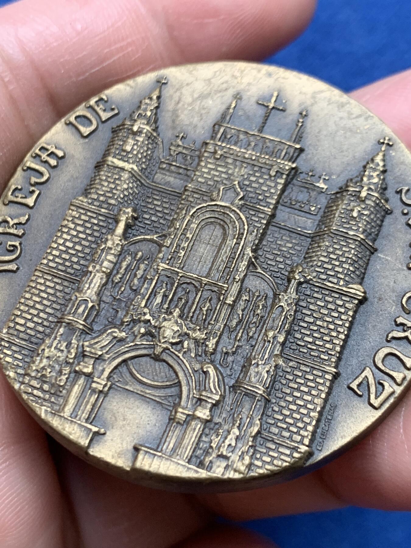 《竞宝斋》第472场 周日，周一，周二 3场连拍 （全场包邮）欢迎送拍 葡萄牙圣克鲁斯教堂铜章，51.4g，44.8mm