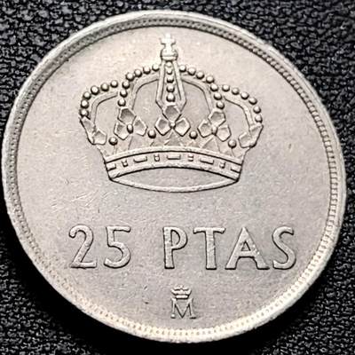 泉币菌-第212场-拍品多 请提前出价（工作最近较忙 发货不及时，望理解） - 西班牙1982年25比萨塔 卡洛斯一世 铜镍币 26.5mm 