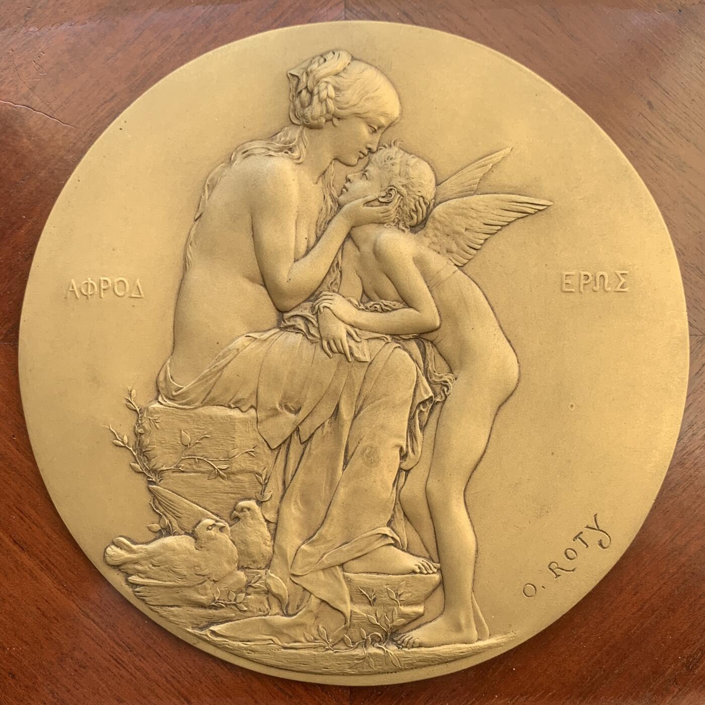 掌中浮雕-藏着的欧洲第055场 法国新艺术单面大铜章，章体17.3cm，木框30.9cm