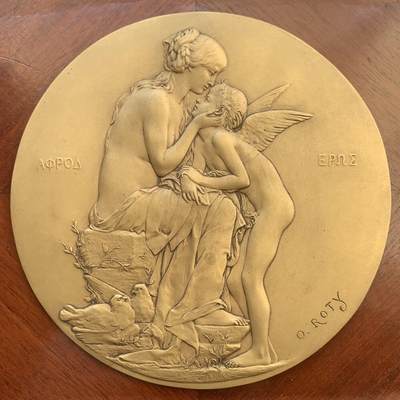 掌中浮雕-藏着的欧洲第055场 - 法国新艺术单面大铜章，章体17.3cm，木框30.9cm