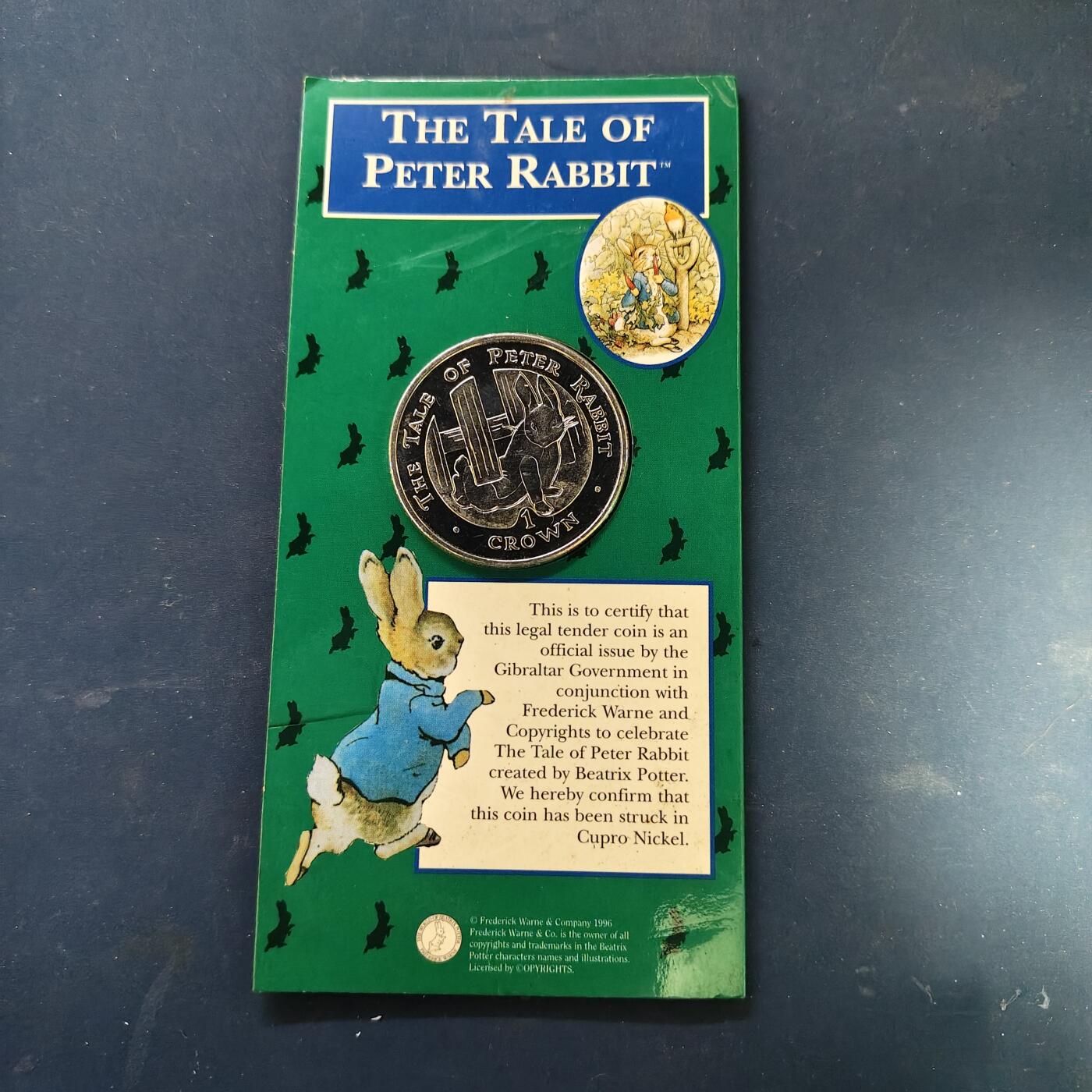【全场包邮】纯粹捡漏拍513场 直布罗陀1996年1克朗彼得兔系列官方卡装克朗型纪念币