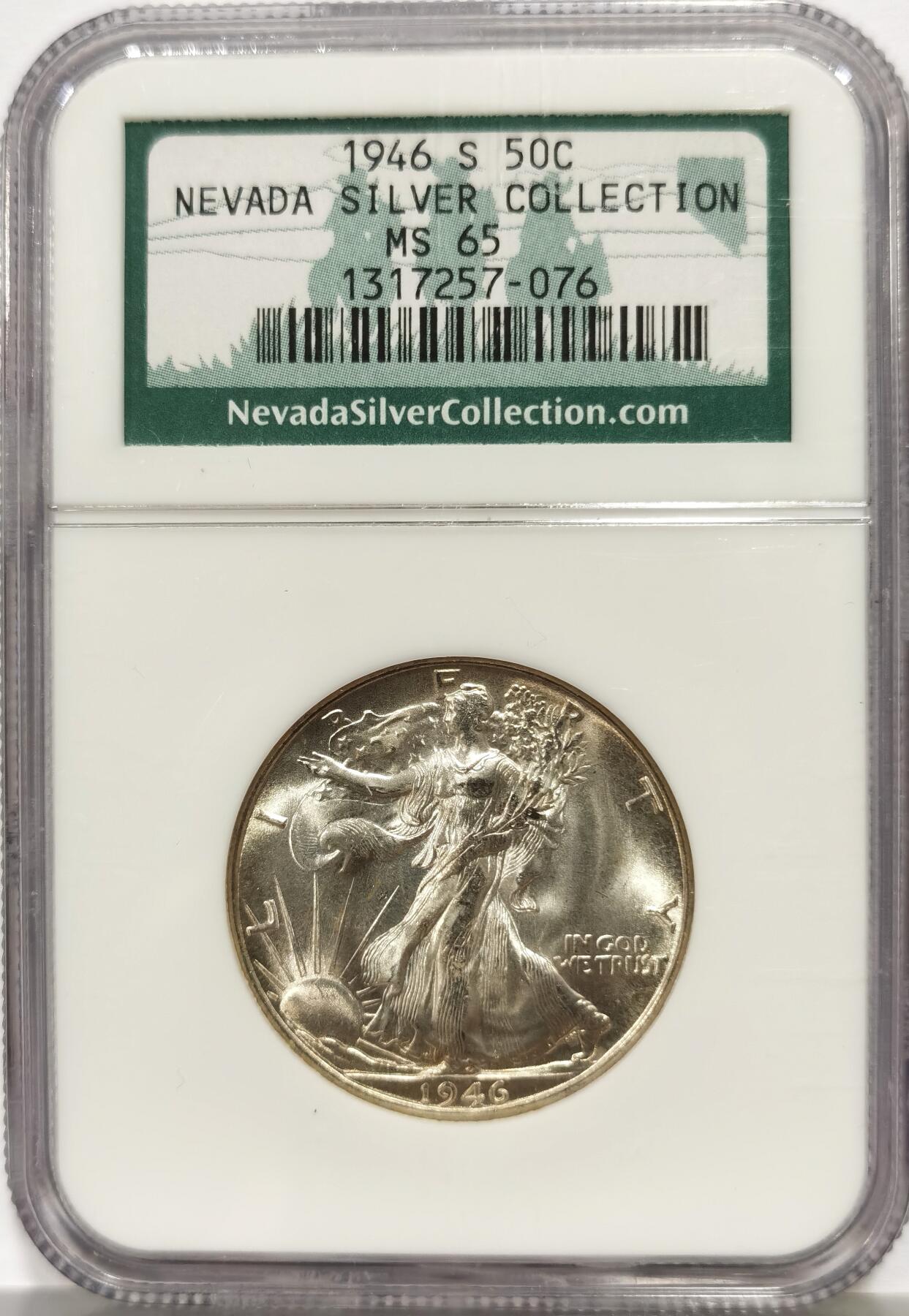博洋堂世界钱币拍卖第165期（全场包邮） NGC MS65 美国1946 S 行走女神半圆 麦稀奇所见最高分 老盒严评 源自于内华达收藏 收藏好物