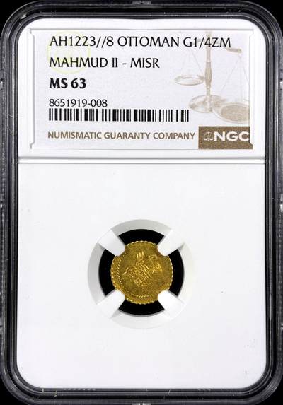 【雨安】【直播拍卖】【第0129期-评级币章】2026-03-21 周六 19:30 (金价1115, 银价20.09) - [评级金铂] Turkey [金币] 土耳其 奥斯曼帝国 1/4ZM AH1223年 马哈茂德二世  NGC-MS63