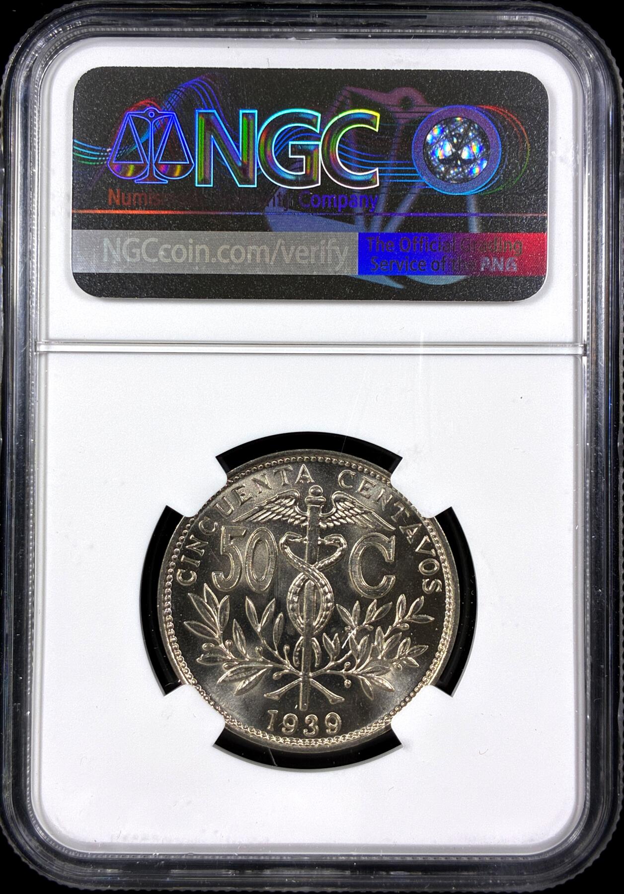 【雨安】【直播拍卖】【第0129期-评级币章】2026-03-21 周六 19:30 (金价1115, 银价20.09) [评级美洲] Bolivia 玻利维亚 50分 1939年  NGC-MS66