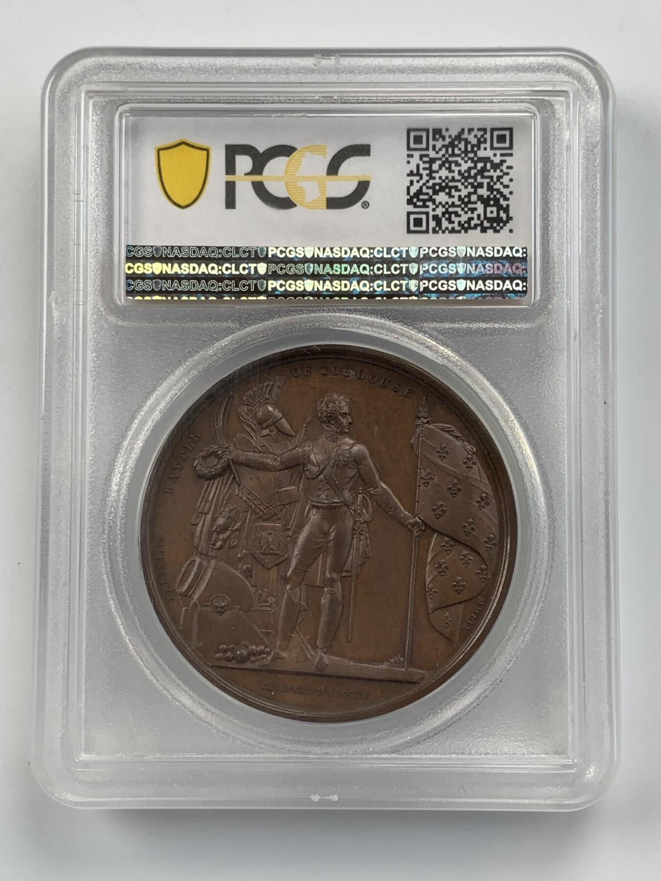 掌中浮雕-藏着的欧洲第055场 PCGS SP65 : 1814年英国图卢兹战役纪念铜章，41mm