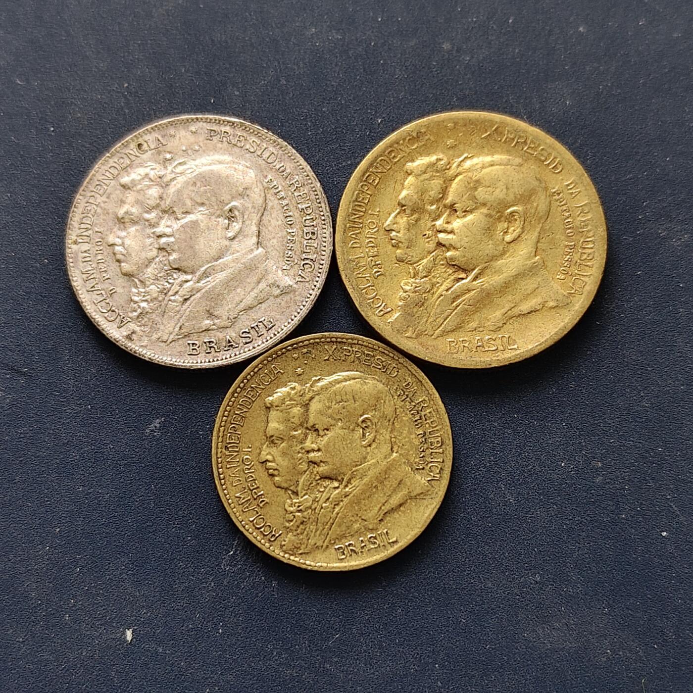 【全场包邮】纯粹捡漏拍512场 巴西1922年独立百年2铜1银3枚纪念套币【26毫米8克90%】