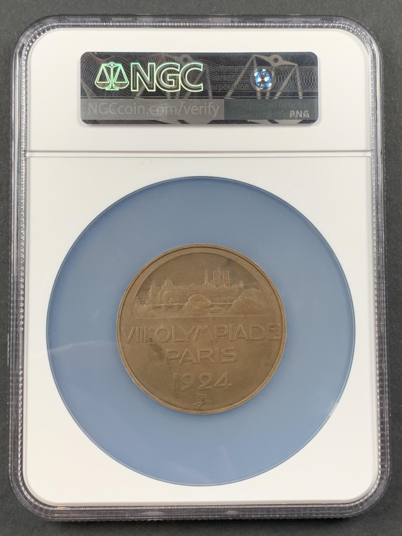 掌中浮雕-藏着的欧洲第055场 NGC MS63 : 1924年法国巴黎第八届奥运会官方纪念章 ，55mm； Nicolas Maier法国优秀雕刻家作品书#287号