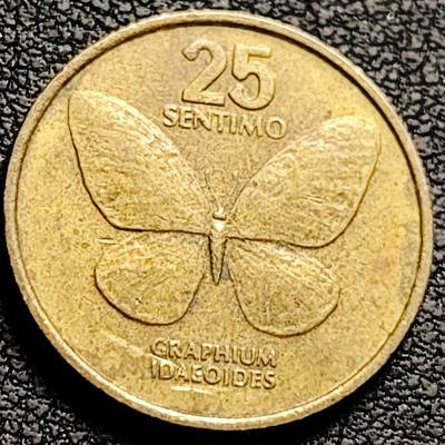 泉币菌-第212场-拍品多 请提前出价（工作最近较忙 发货不及时，望理解） - 菲律宾25分铜币 1990年 蝴蝶 21mm