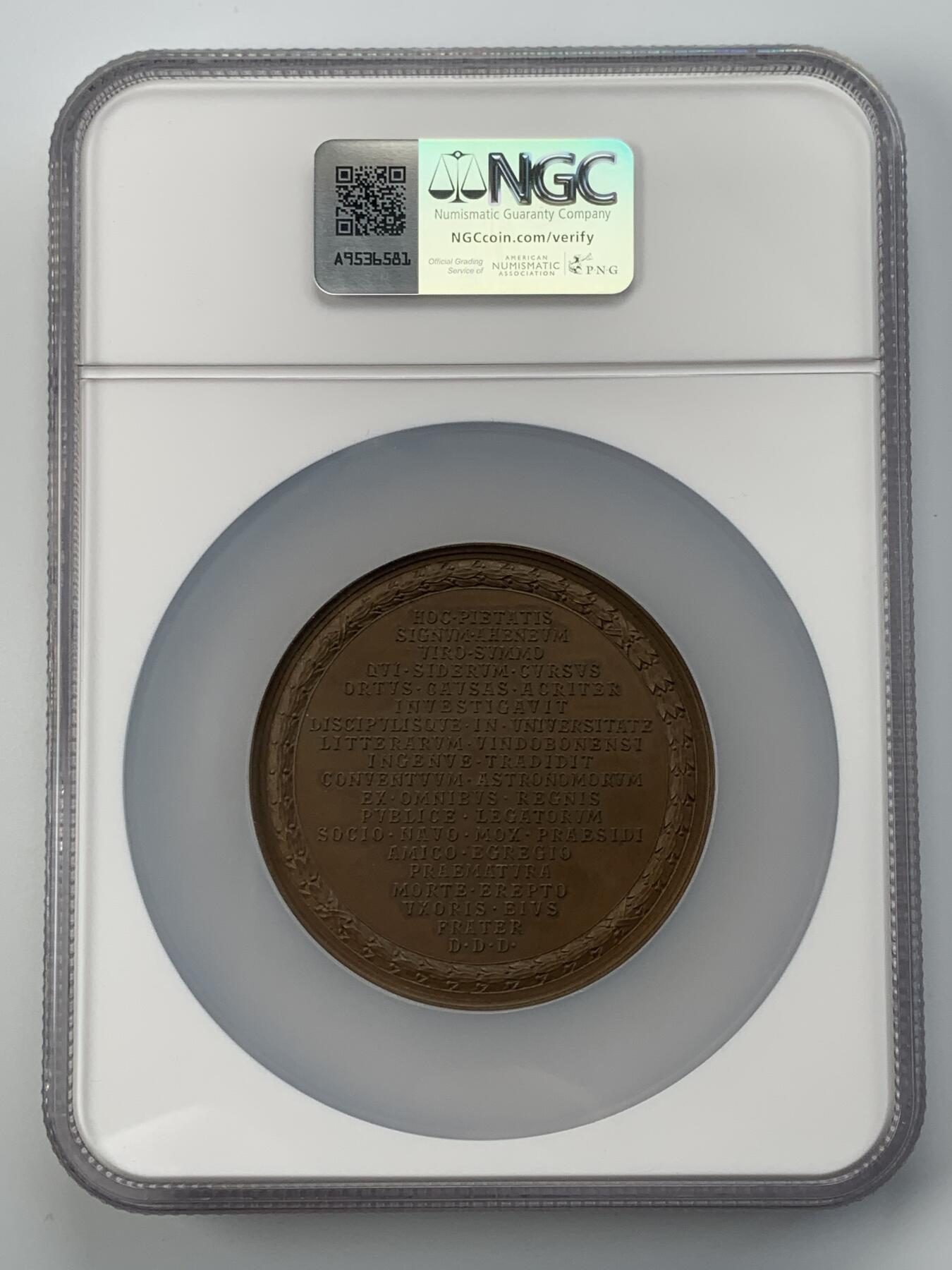 掌中浮雕-藏着的欧洲第055场 NGC MS64 : 1887年奥地利数学家天文学家奥博尔策铜章，65mm，奥地利章牌大师安东·沙夫（ A.scharff）作品