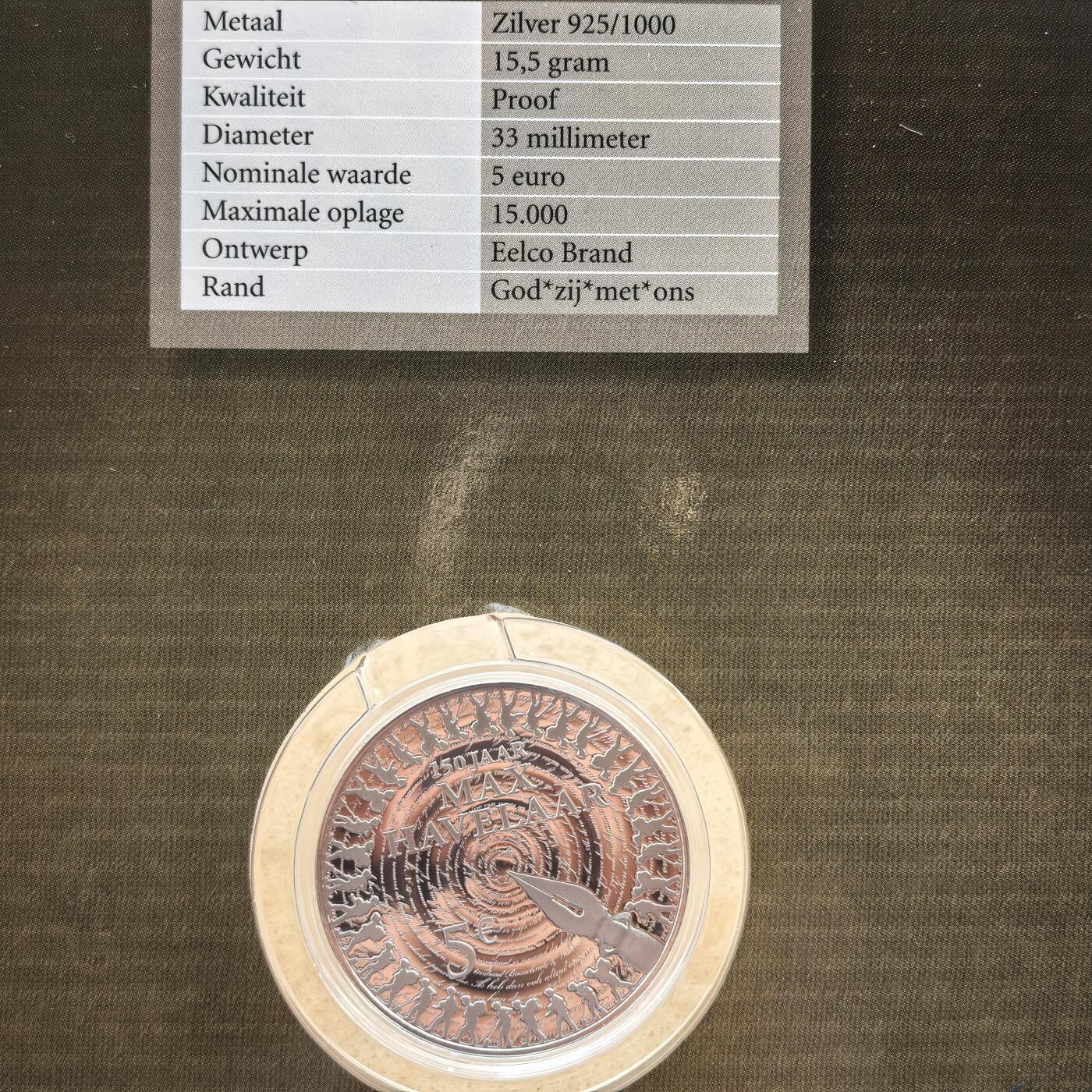 道一币馆币章第一百七十场 原包装 荷兰2010年小说家穆尔塔图里作品《马格斯·哈弗拉尔》发行150周年5欧元精制银币