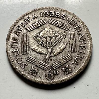 🌹外币初藏🌹🐯2026年第30场   每周二四六晚8️⃣点 接代拍 - 南非1938年 乔治六世 6便士 银币 80%银 2.83克 19毫米