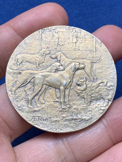 《竞宝斋》第472场 周日，周一，周二 3场连拍 （全场包邮）欢迎送拍 - 法国拉罗什叙永犬展镀金银章，41.65g，44.5mm，丰饶角边铭