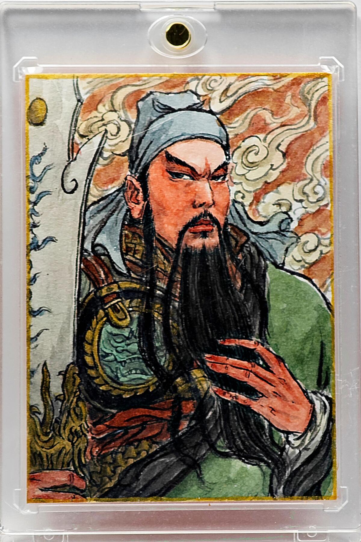 白泽拍卖卡牌手绘专场第34期（花朝去了又春分 草如茵 柳烟新） 2025 史墨手绘卡 关公像  史墨亲签 卡砖封装