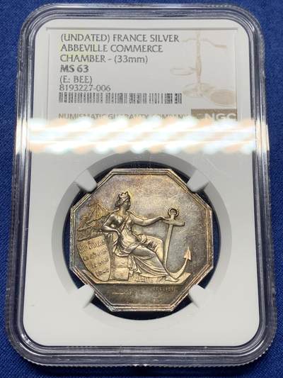 《竞宝斋》第472场 周日，周一，周二 3场连拍 （全场包邮）欢迎送拍 - NGC MS63 法国阿贝维尔商会八角银质代币