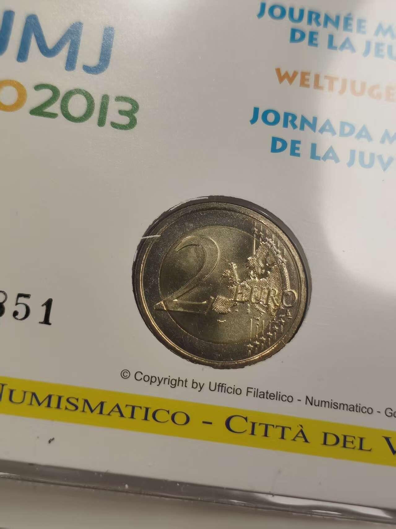 G&W世界散币，银币处理专场（第46场） 梵蒂冈2013年2欧元 巴西里约热内卢第28届世界青年日 纪念