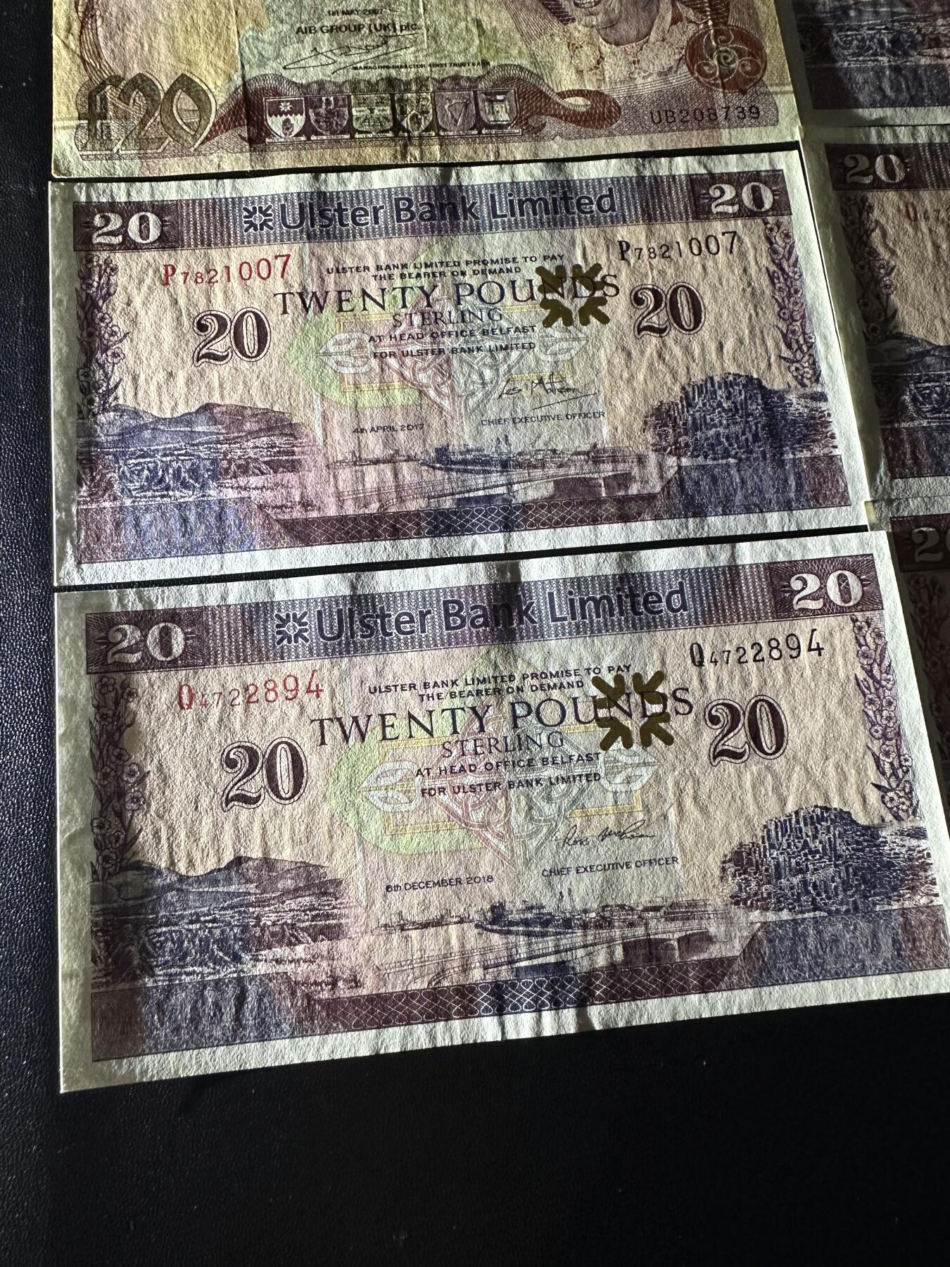 《外钞收藏家》第六百一十九期（精品场）（长期征集拍品、欢迎藏友们联系合作） 第一信托银行20镑非全新+阿尔斯特银行20镑5张AU-UNC- 