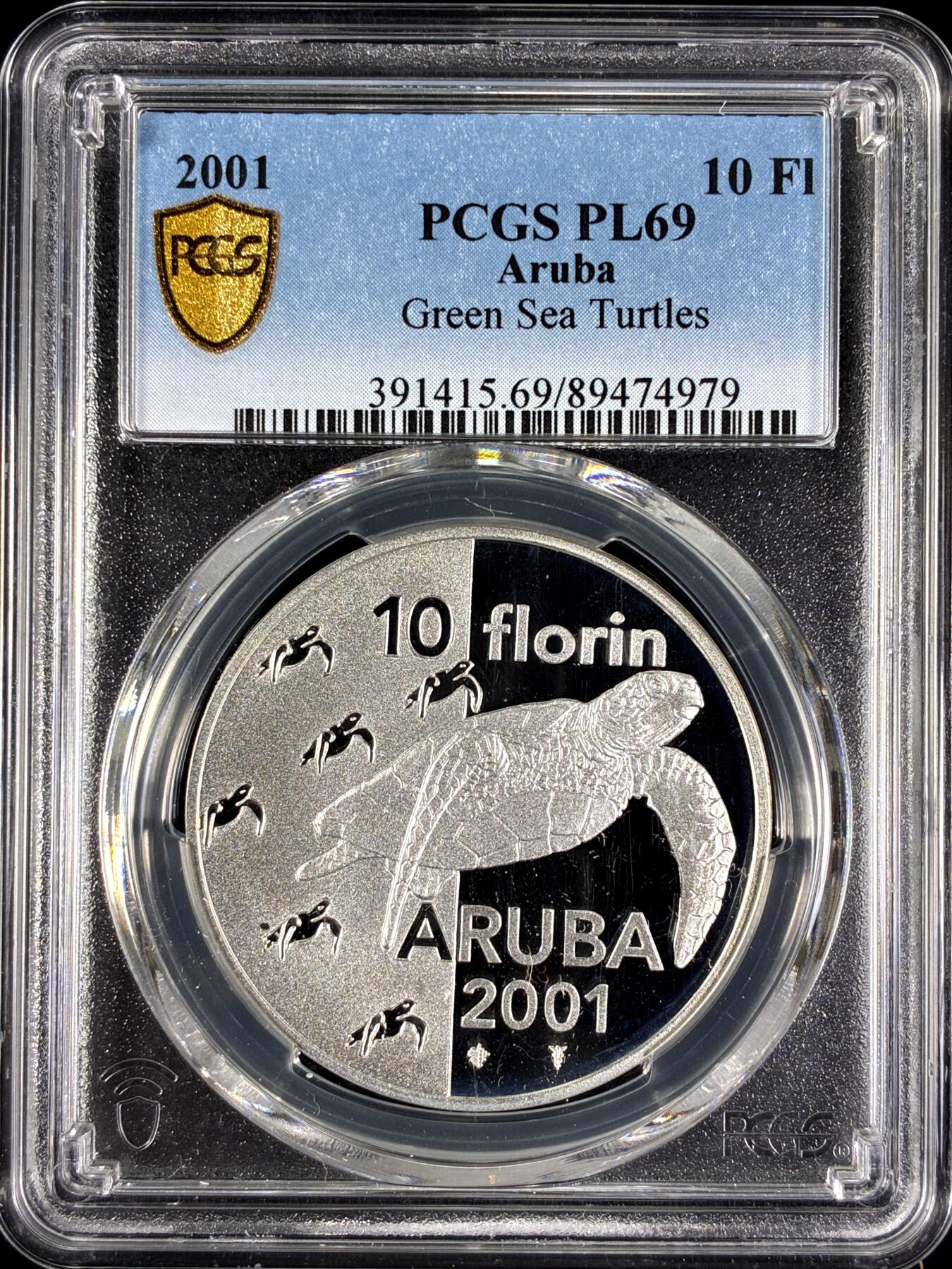 【雨安】【直播拍卖】【第0129期-评级币章】2026-03-21 周六 19:30 (金价1115, 银价20.09) [评级现代] Aruba 阿鲁巴 10弗洛林 2001年 绿海龟 PCGS-PL69