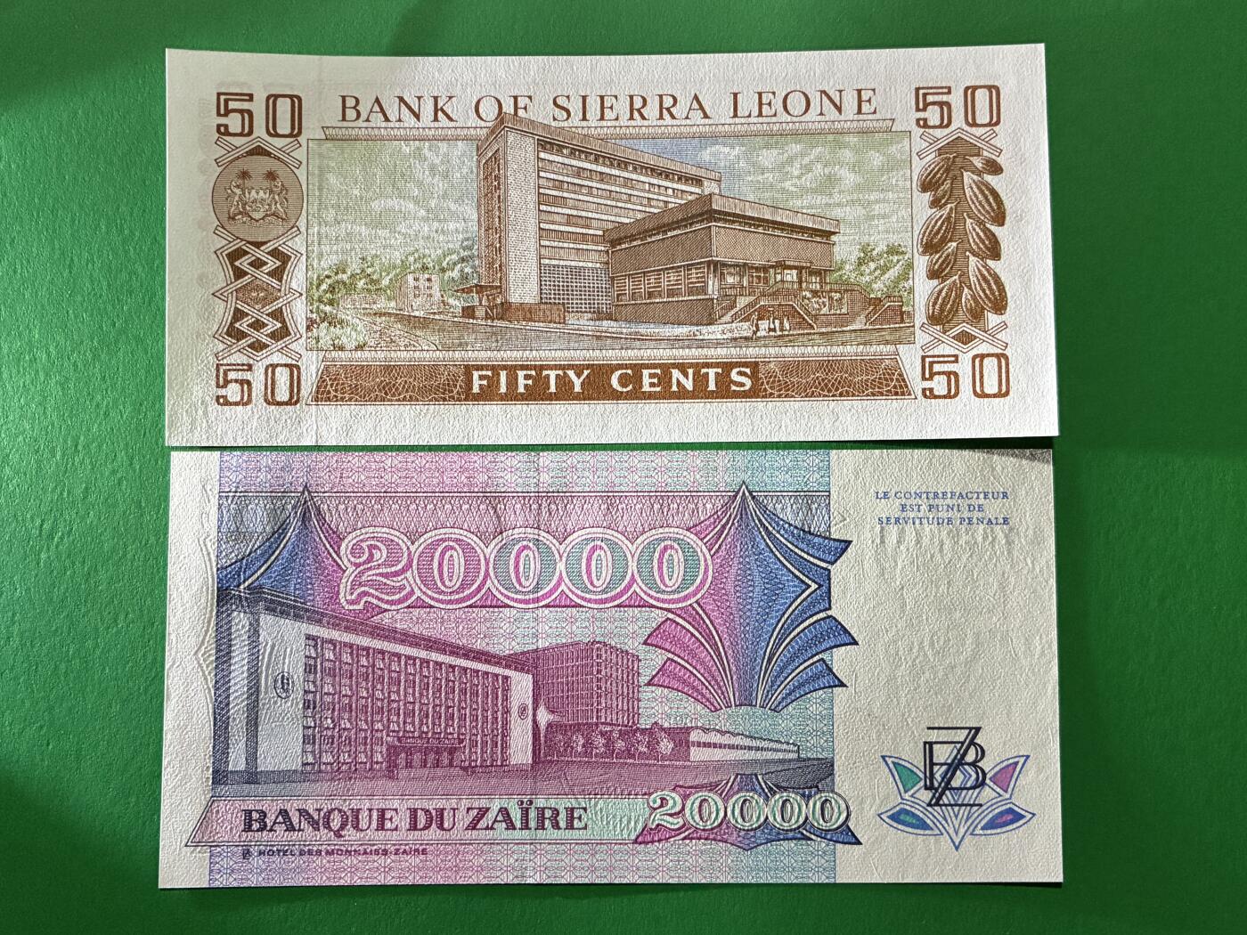 咖啡豆•收藏 2026年Mar_24th世界各国纸币拍卖 4枚 塞拉利昂/扎伊尔/阿曼 全新UNC 外国 中东/非洲纸币