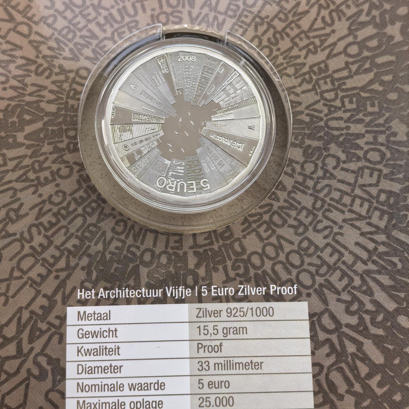 道一币馆币章第一百七十场 原包装 荷兰2008年现代建筑新五点5欧元精制银币