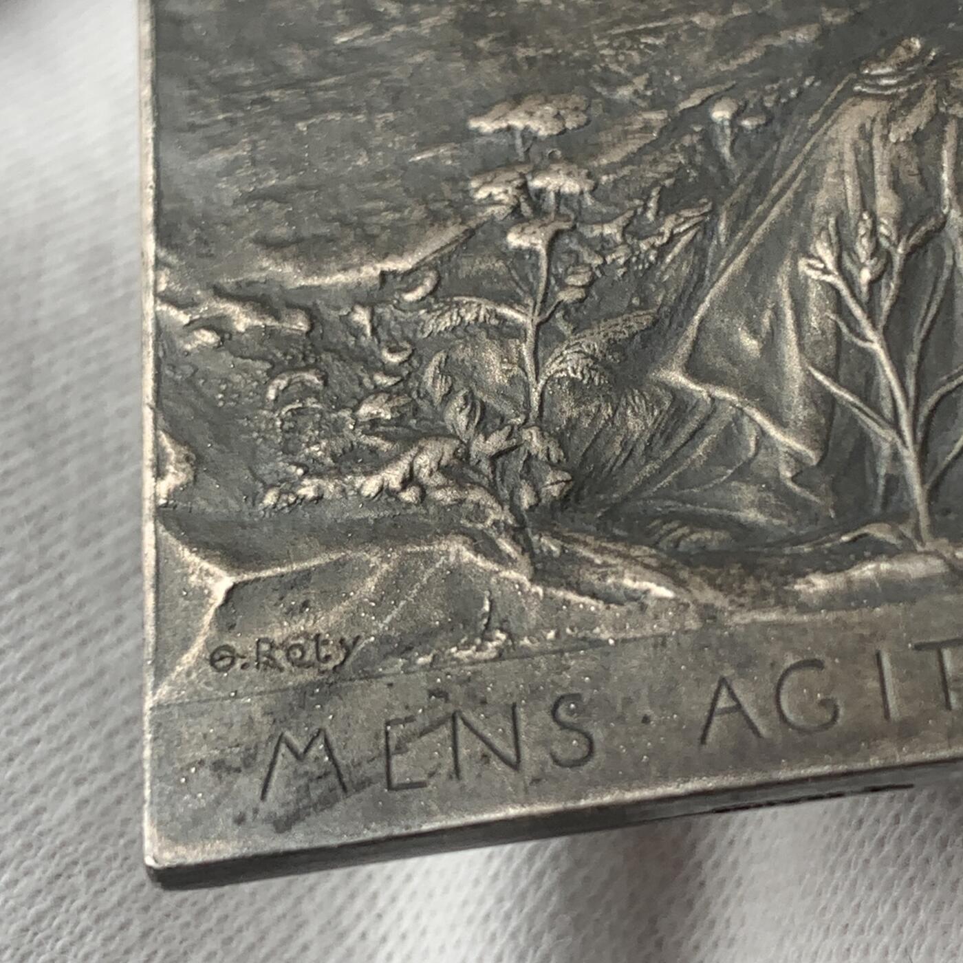 掌中浮雕-藏着的欧洲第055场 1880年法国装饰艺术联盟镀银铜章  ，67 X 47mm，章牌大师奥斯卡.罗蒂Oscar Roty（1846-1911）作品