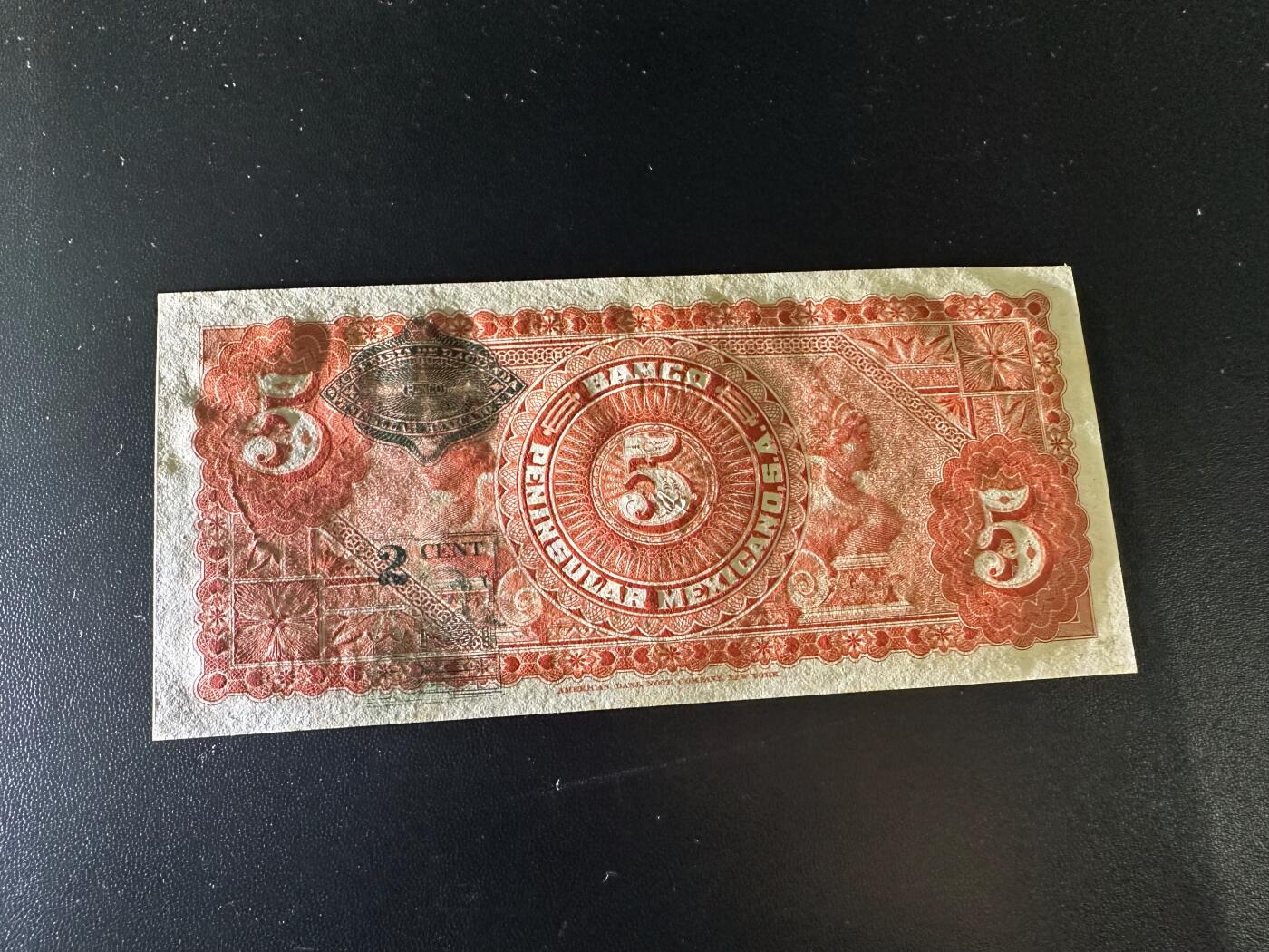 《外钞收藏家》第六百一十九期（精品场）（长期征集拍品、欢迎藏友们联系合作） 1914年墨西哥5比索 UNC-