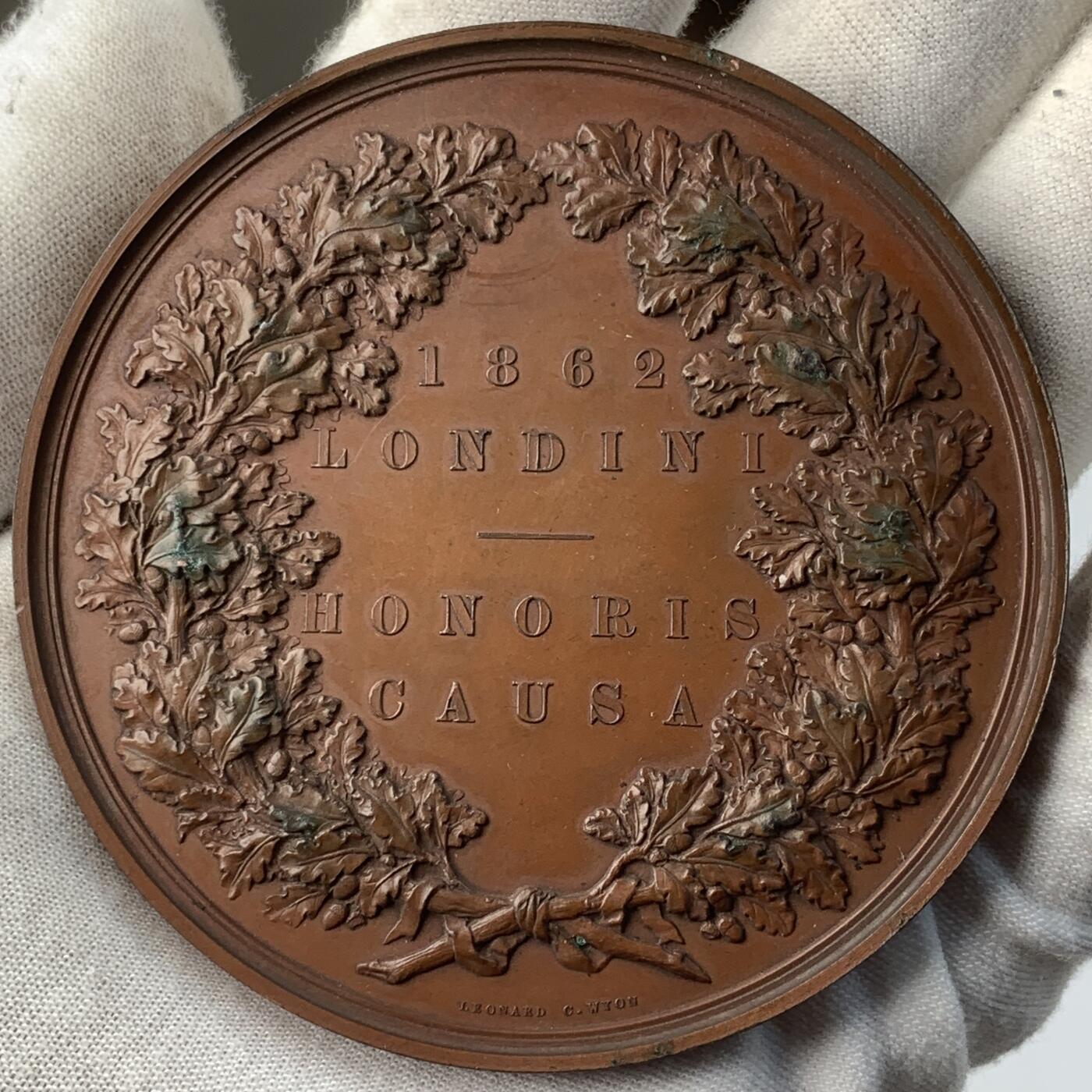 掌中浮雕-藏着的欧洲第055场 1862年世界博览会铜章，77mm，L. C. Wyon雕刻, 颁发给 John Penn