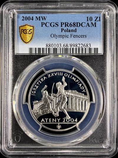 【雨安】【直播拍卖】【第0129期-评级币章】2026-03-21 周六 19:30 (金价1115, 银价20.09) - [评级现代] Poland 波兰 10兹罗提 2004年 奥运击剑 PCGS-PR68DCAM 精制币